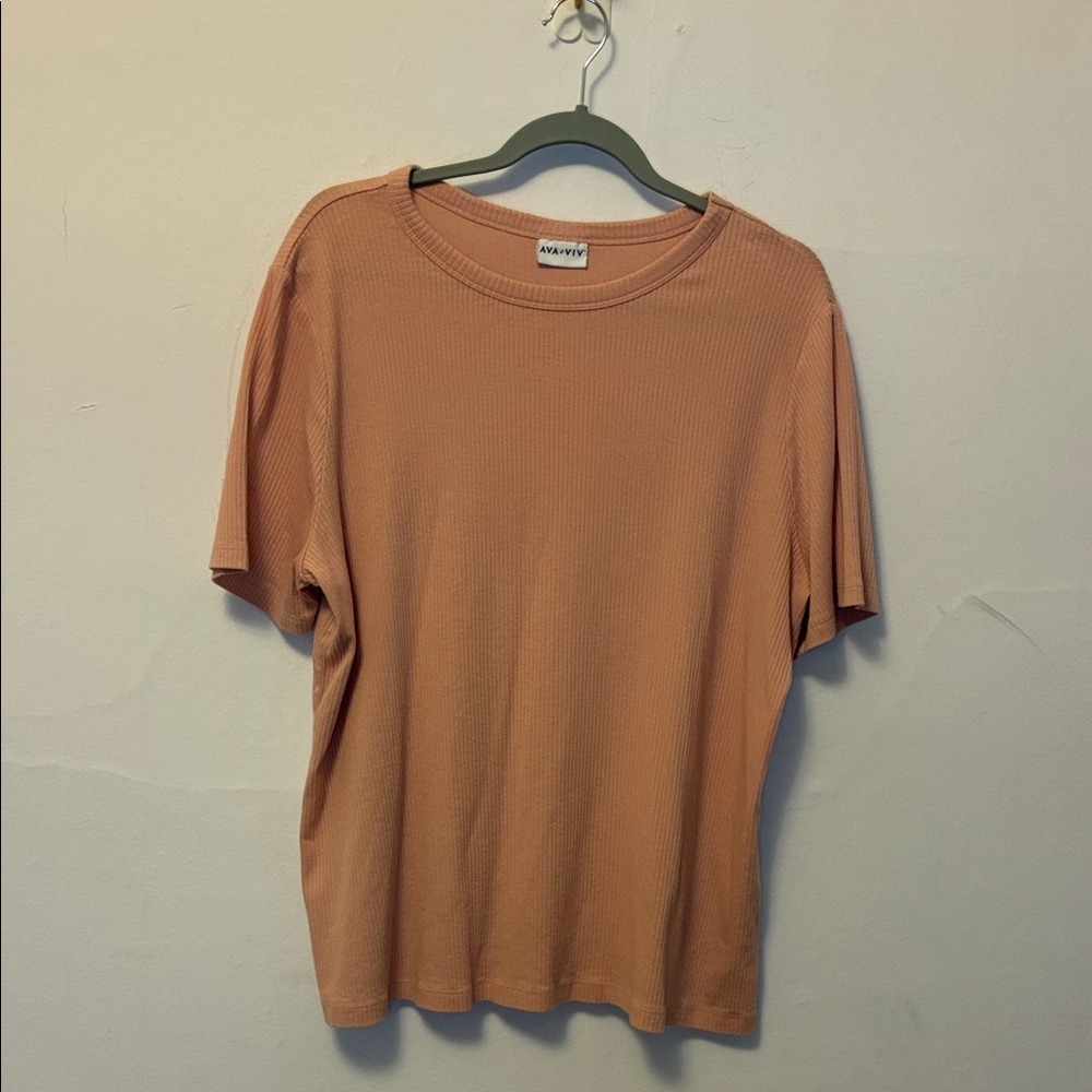 Ava & Viv Ribbed Short Sleeve Tee - Peach